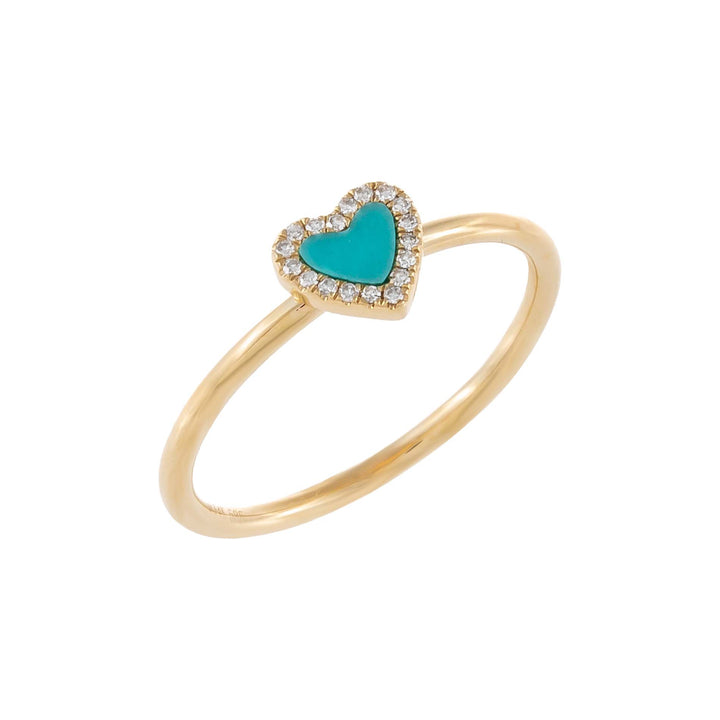 Turquoise / 6.5 Diamond Turquoise Heart Ring 14K - Adina Eden's Jewels