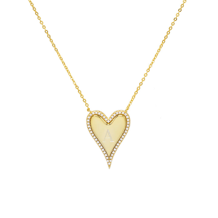 Gold Engravable Pavé Initial Heart Necklace - Adina Eden's Jewels