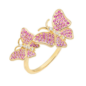 Sapphire Pink CZ Pink Double Butterfly Ring - Adina Eden's Jewels