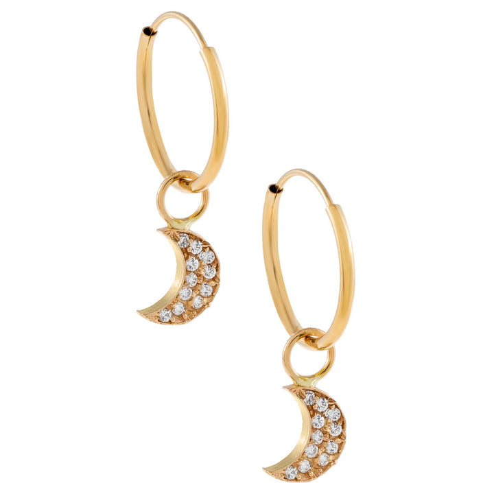 14K Gold CZ Crescent Hoop Earring 14K - Adina Eden's Jewels