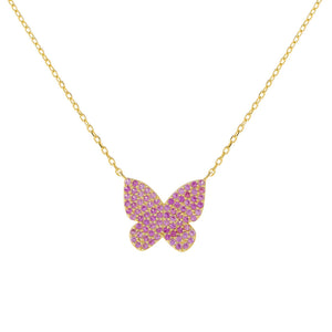 Gold Pavé Pink Butterfly Necklace - Adina Eden's Jewels