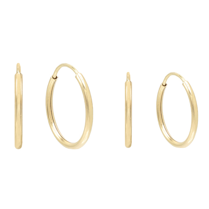 14K Gold Endless Hoop Earring Combo Set 14K - Adina Eden's Jewels