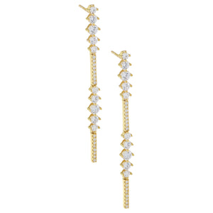 Gold CZ Round X Bar Drop Earring - Adina Eden's Jewels