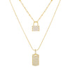 Gold Pavé Lock X Dog Tag Layered Necklace - Adina Eden's Jewels