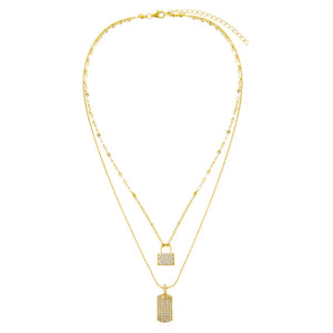  Pavé Lock X Dog Tag Layered Necklace - Adina Eden's Jewels