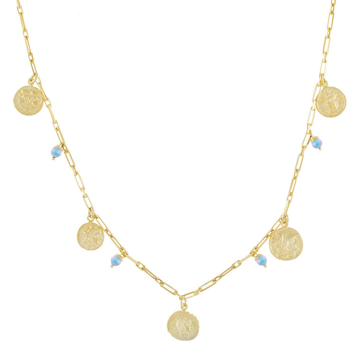 Aqua Blue Pastel Pearl X Coin Necklace - Adina Eden's Jewels