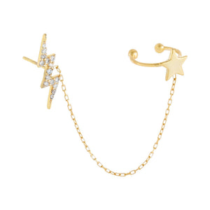 Gold / Single Pavé Lightning Chain X Star Ear Cuff - Adina Eden's Jewels