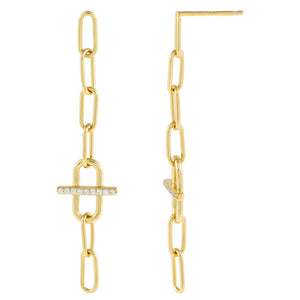 Gold CZ Toggle Link Drop Stud Earring - Adina Eden's Jewels