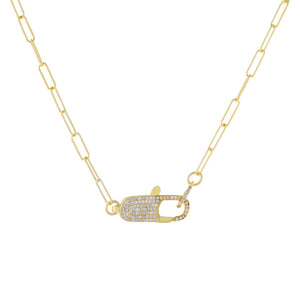 Gold Large Pavé Clasp Oval Link Necklace - Adina Eden's Jewels