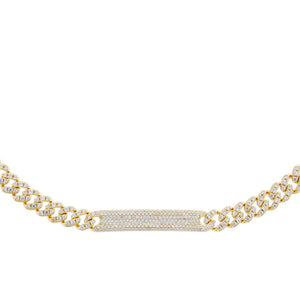 Gold Pavé Cuban Chain ID Bar Necklace - Adina Eden's Jewels