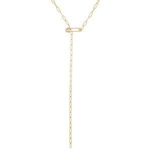 Gold Safety Pin Link Lariat - Adina Eden's Jewels