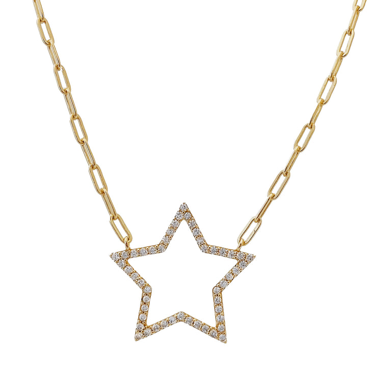 Gold CZ Open Star Link Necklace - Adina Eden's Jewels