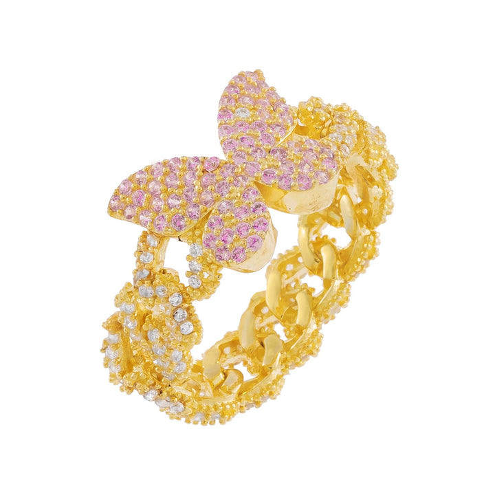 Pink Pavé Butterfly Chain Link Ring - Adina Eden's Jewels