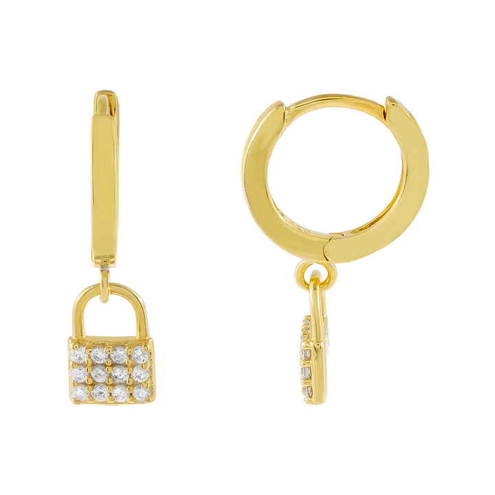 Gold Pavé Mini Lock Huggie Earring - Adina Eden's Jewels