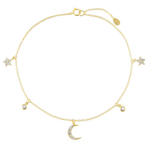 Gold CZ Celestial Dangling Charms Anklet - Adina Eden's Jewels