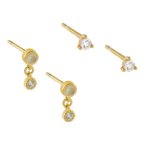 Gold CZ X Opal Stud Earring Combo Set - Adina Eden's Jewels