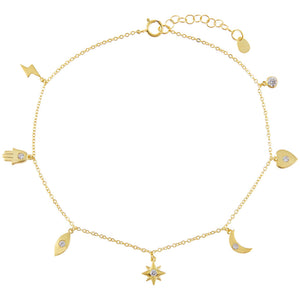 Gold CZ Dangling Charms Anklet - Adina Eden's Jewels