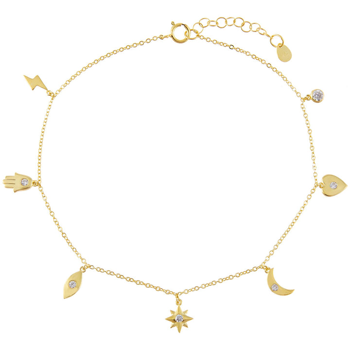 Gold CZ Dangling Charms Anklet - Adina Eden's Jewels