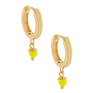 Neon Yellow Neon Pearl Huggie Earring - Adina Eden's Jewels