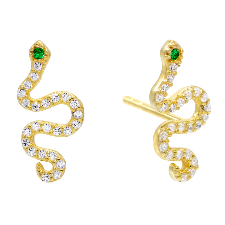 Emerald Green CZ Emerald Green Snake Stud Earring - Adina Eden's Jewels