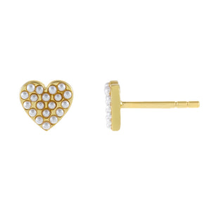 Pearl White Mini Pearl Heart Stud Earring - Adina Eden's Jewels