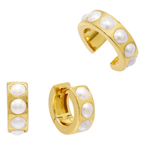 Combo Pearl Ear Cuff X Huggie Earring Combo Set - Adina Eden's Jewels