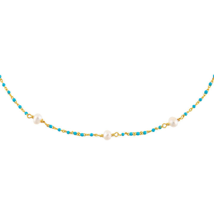 Turquoise Pearl X Enamel Beads Choker - Adina Eden's Jewels