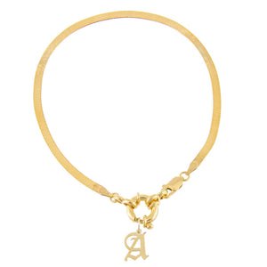 Gold / A Old English Initial Herringbone Anklet - Adina Eden's Jewels