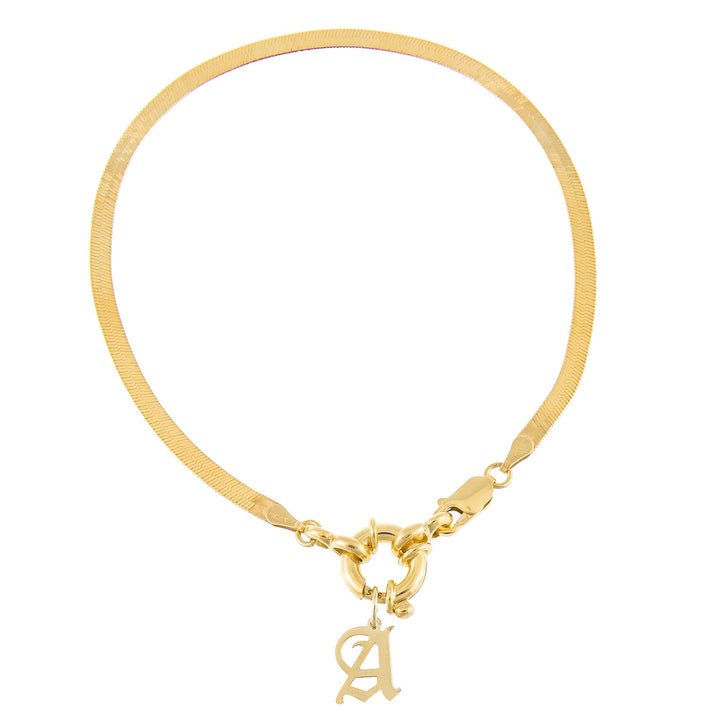 Gold / A Old English Initial Herringbone Anklet - Adina Eden's Jewels