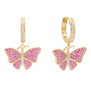 CZ Pink Butterfly Huggie Earring - Adina Eden's Jewels