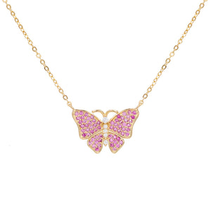 Sapphire Pink CZ Pink Butterfly Necklace - Adina Eden's Jewels