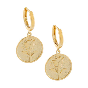 Gold Rose Coin Huggie Earring - Adina Eden's Jewels