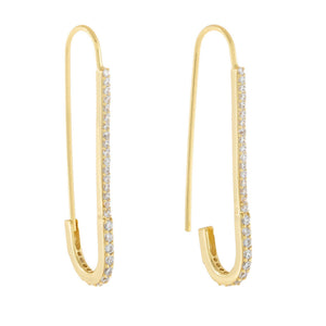  Pavé Thin Safety Pin Drop Earring - Adina Eden's Jewels