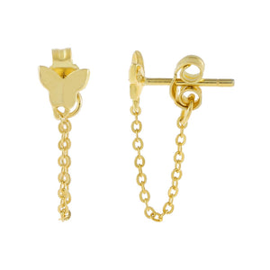 Gold Tiny Butterfly Chain Stud Earring - Adina Eden's Jewels