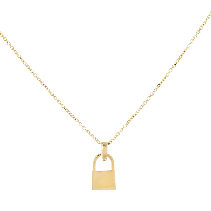 14K Gold / Engraved Engraved Solid Lock Necklace 14K - Adina Eden's Jewels