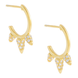 Gold Pavé Triple Spike Hoop Earring - Adina Eden's Jewels