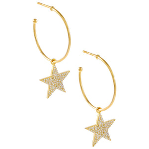 Gold Pavé Star Charm Hoop Earring - Adina Eden's Jewels