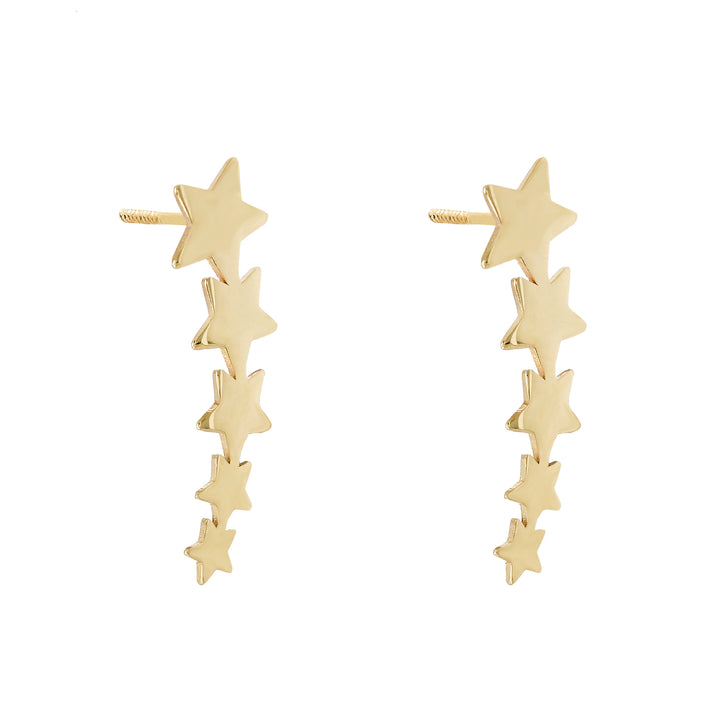 14K Gold / Pair Multi Star Ear Climber Stud Earring 14K - Adina Eden's Jewels