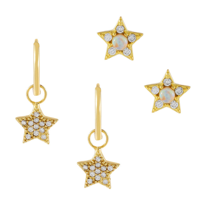 Gold CZ X Opal Star Earring Combo Set - Adina Eden's Jewels