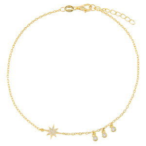 Gold CZ Bezel Starburst Anklet - Adina Eden's Jewels