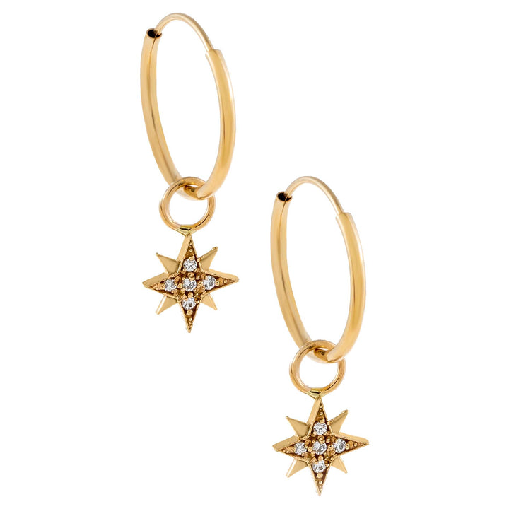 14K Gold CZ Starburst Hoop Earring 14K - Adina Eden's Jewels