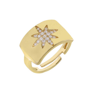 Gold Chunky Pavé Starburst Adjustable Ring - Adina Eden's Jewels