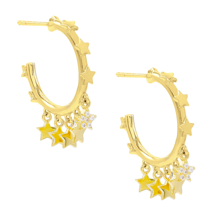 Gold Multi Star Dangling Hoop Earring - Adina Eden's Jewels