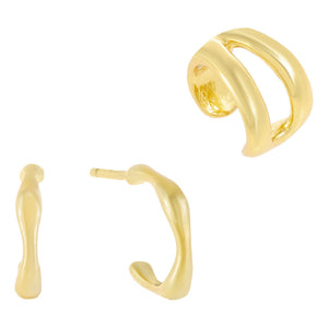 Combo Solid Hoop X Ear Cuff Earring Combo Set - Adina Eden's Jewels