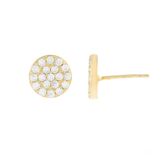 Gold Pavé Round Disc Stud Earring - Adina Eden's Jewels