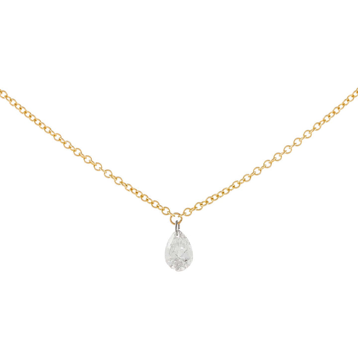 14K Gold Floating Teardrop Diamond Necklace 18K - Adina Eden's Jewels