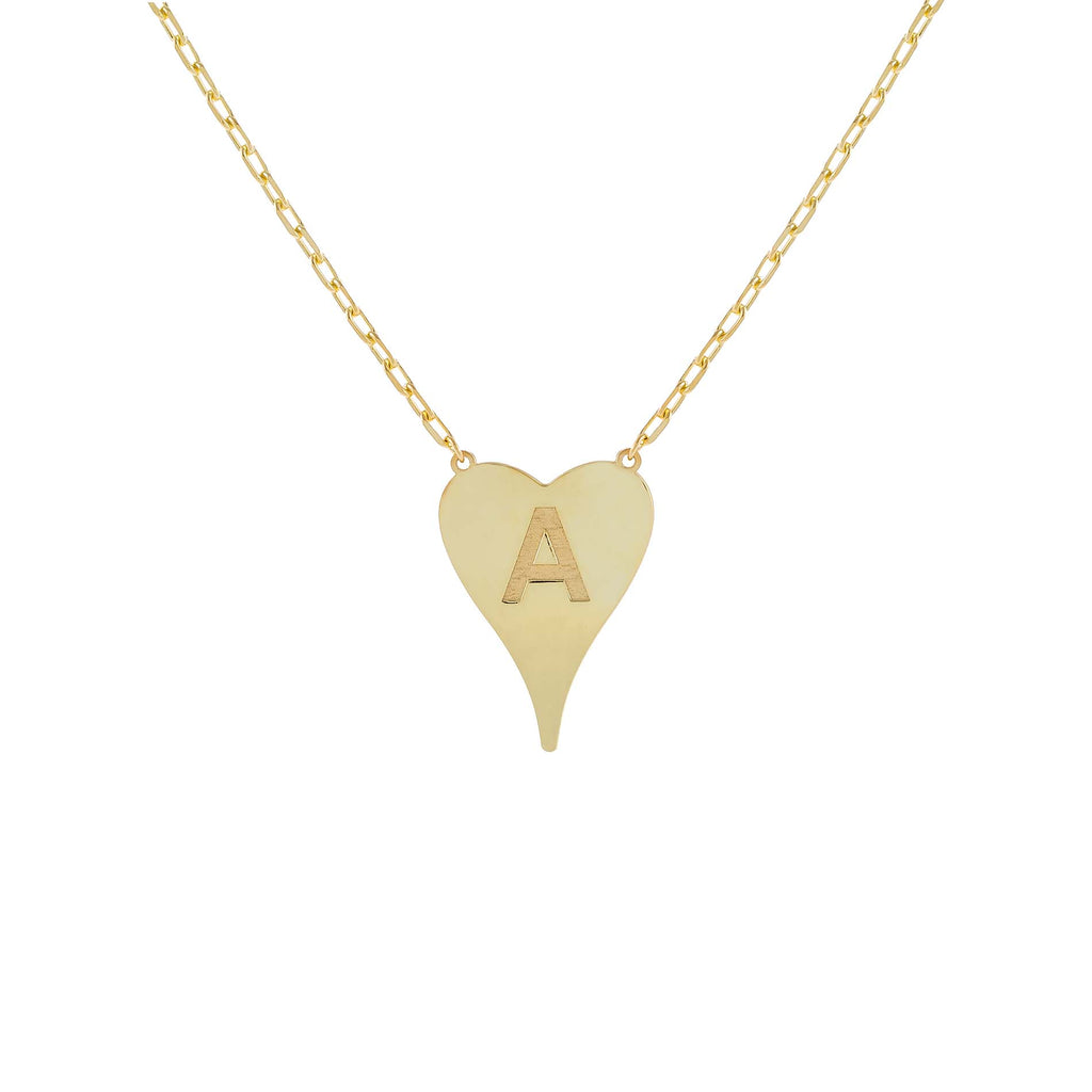 Gold / Q Initial Heart Link Necklace - Adina Eden's Jewels