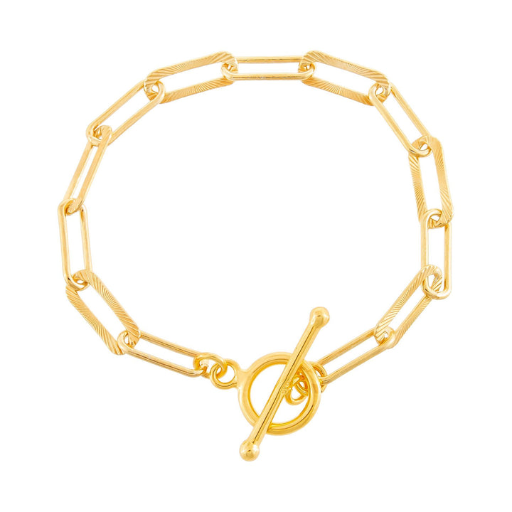 Gold Ridged X Solid Link Toggle Bracelet - Adina Eden's Jewels