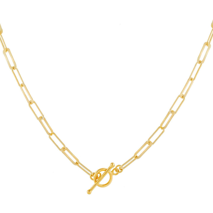 Gold Ridged X Solid Link Toggle Necklace - Adina Eden's Jewels