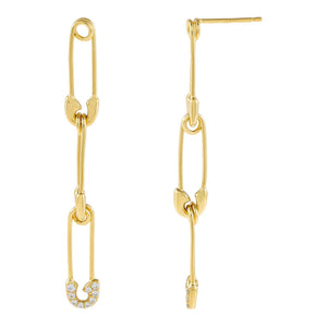 Gold Pavé X Solid Safety Pin Drop Stud Earring - Adina Eden's Jewels